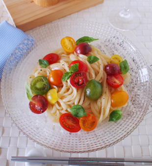 ミニトマトだけのパスタ風うどん